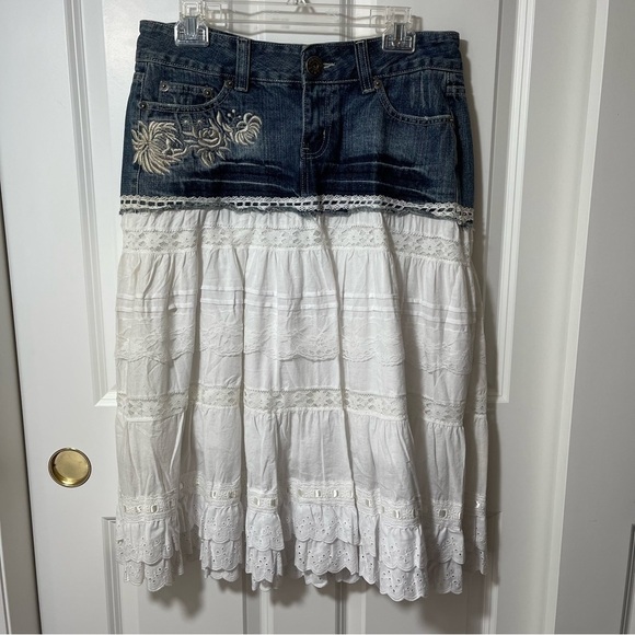 NWT Lucy Paris Denim and Lace Western Layered Skirt - Picture 6 of 16